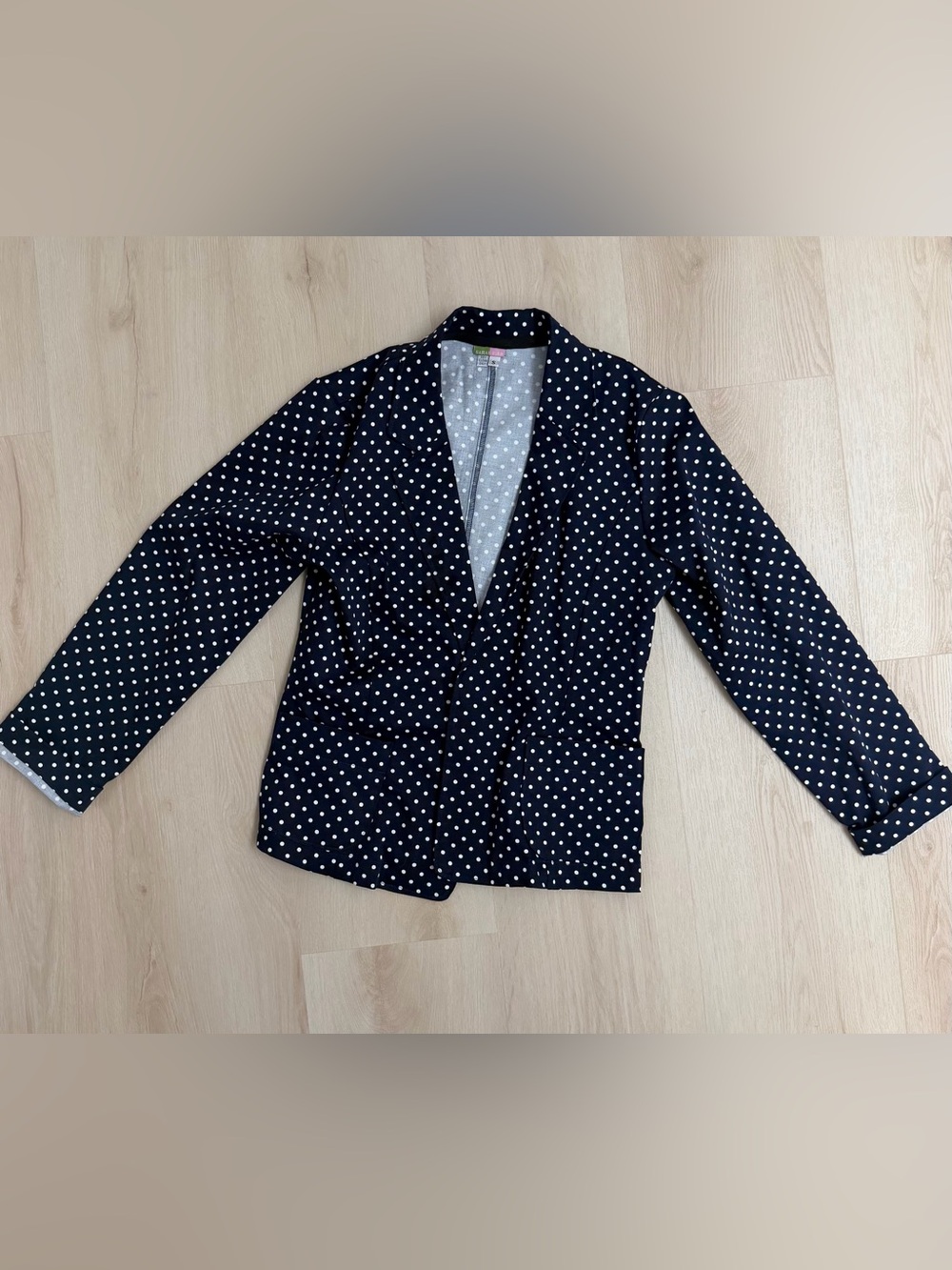 PDX Designer Sarah Bibb Navy Polka Dot Tailored Blazer - S